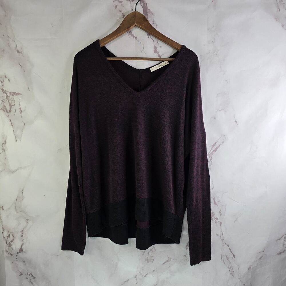 Rag & Bone Shirt Womens Small Red Black Slouchy V Neck Long Sleeve Sweater